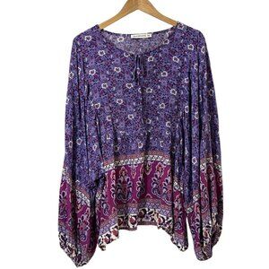 Rusttydustty Purple Viscose Top Plus Size Vintage Bohemian Shirt Floral 2XL